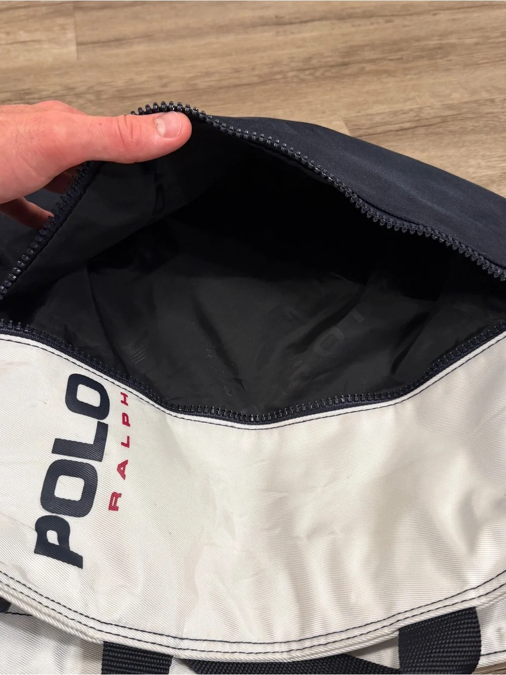 Vintage Polo Ralph Lauren Sport ColorBlock White Navy Tote Bag 14”x17”